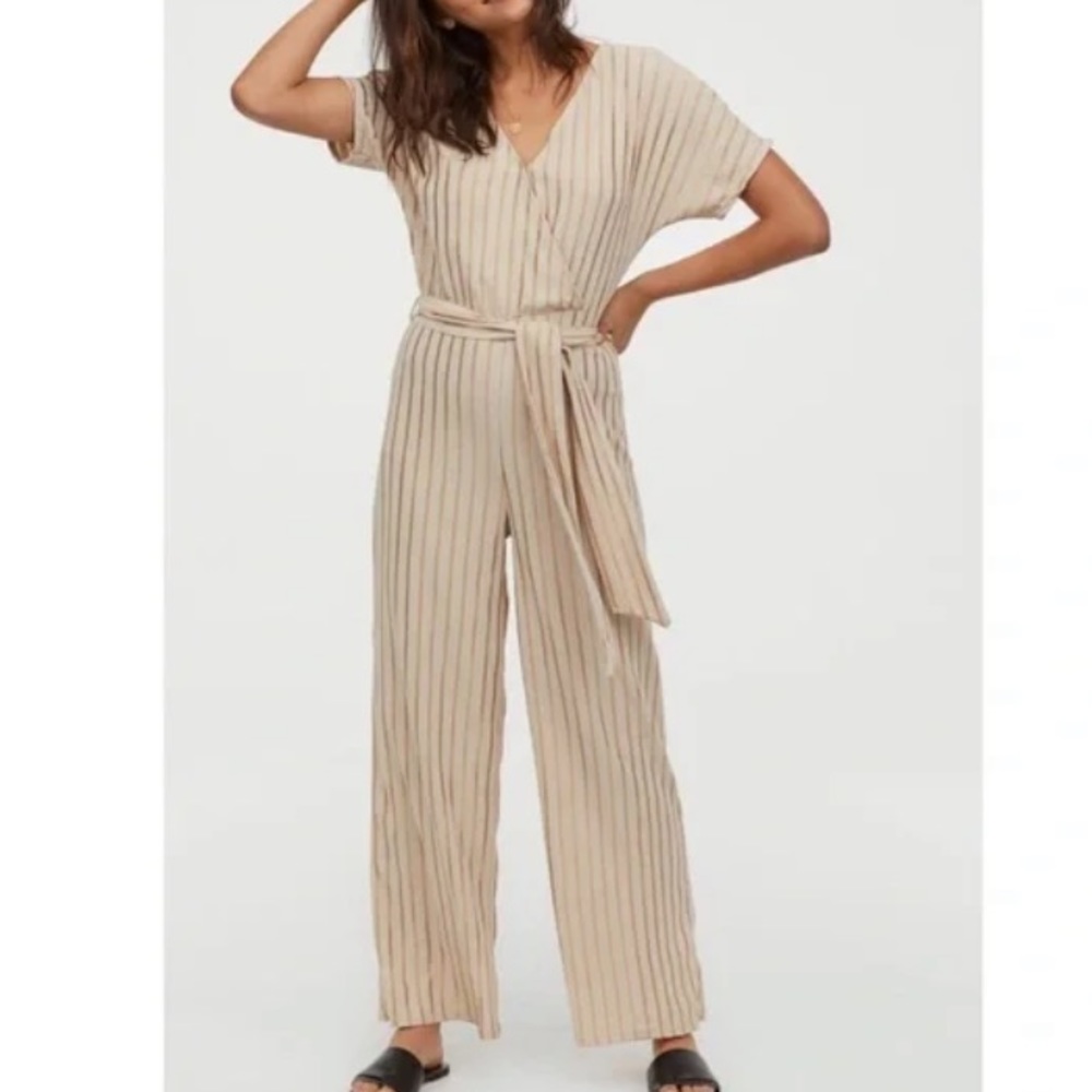 H&M gold striped wrap jumpsuit